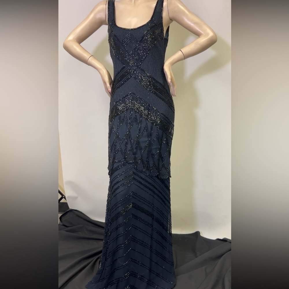 Theia beaded sleeveless one layer above the knee long gown